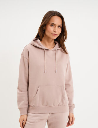 Sweat hoodie molleton &agrave; capuche marron clair femme