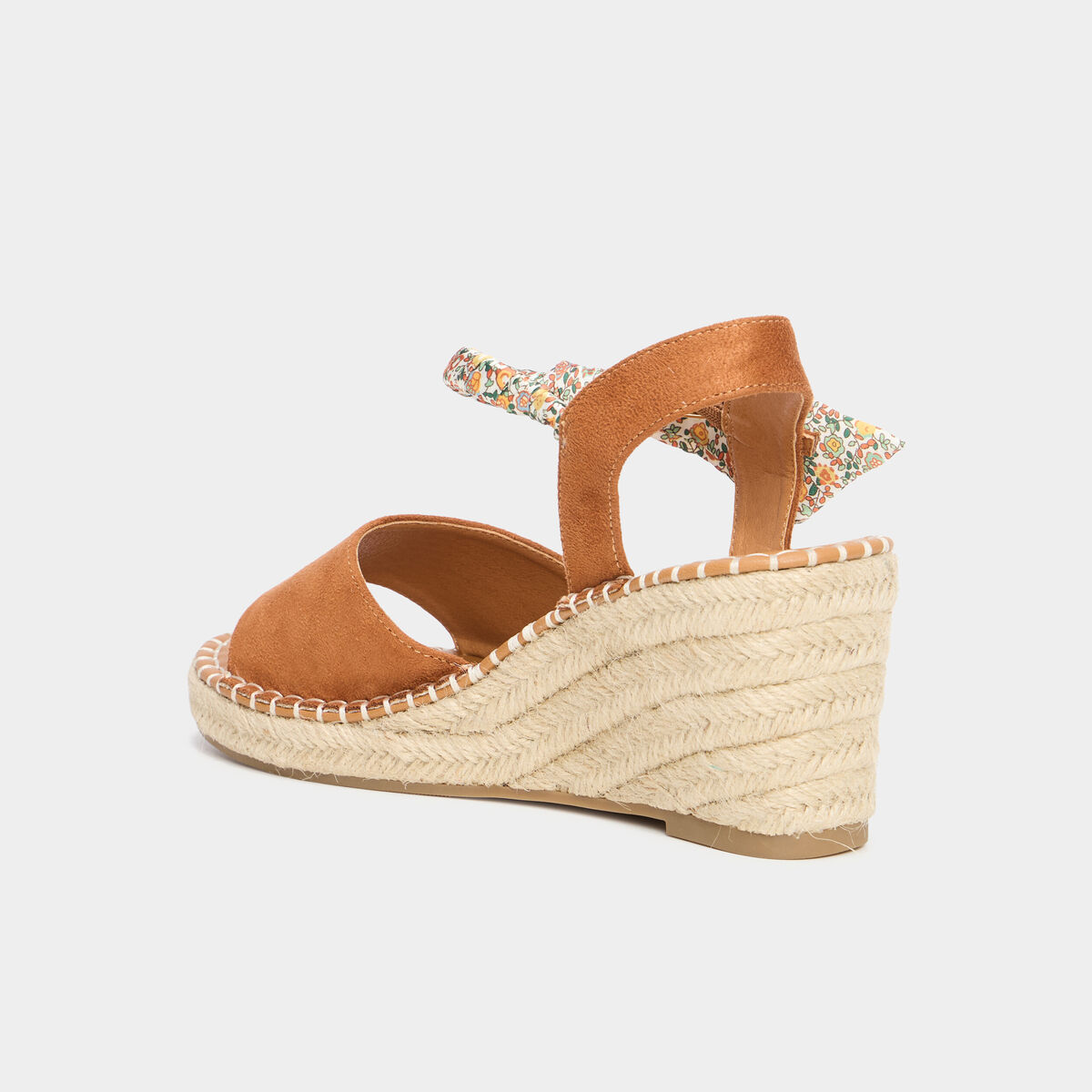 Sandales espadrille compens&eacute;es su&eacute;dine marron femme