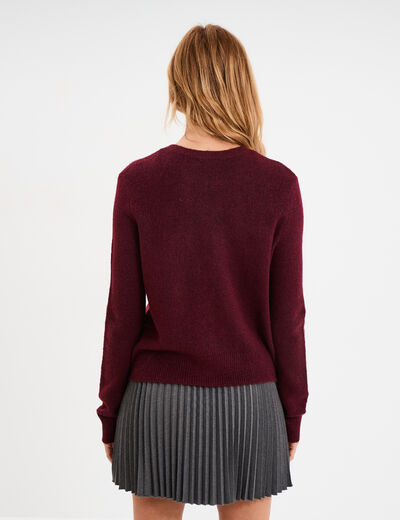 Gilet col rond manches longues bordeaux femme