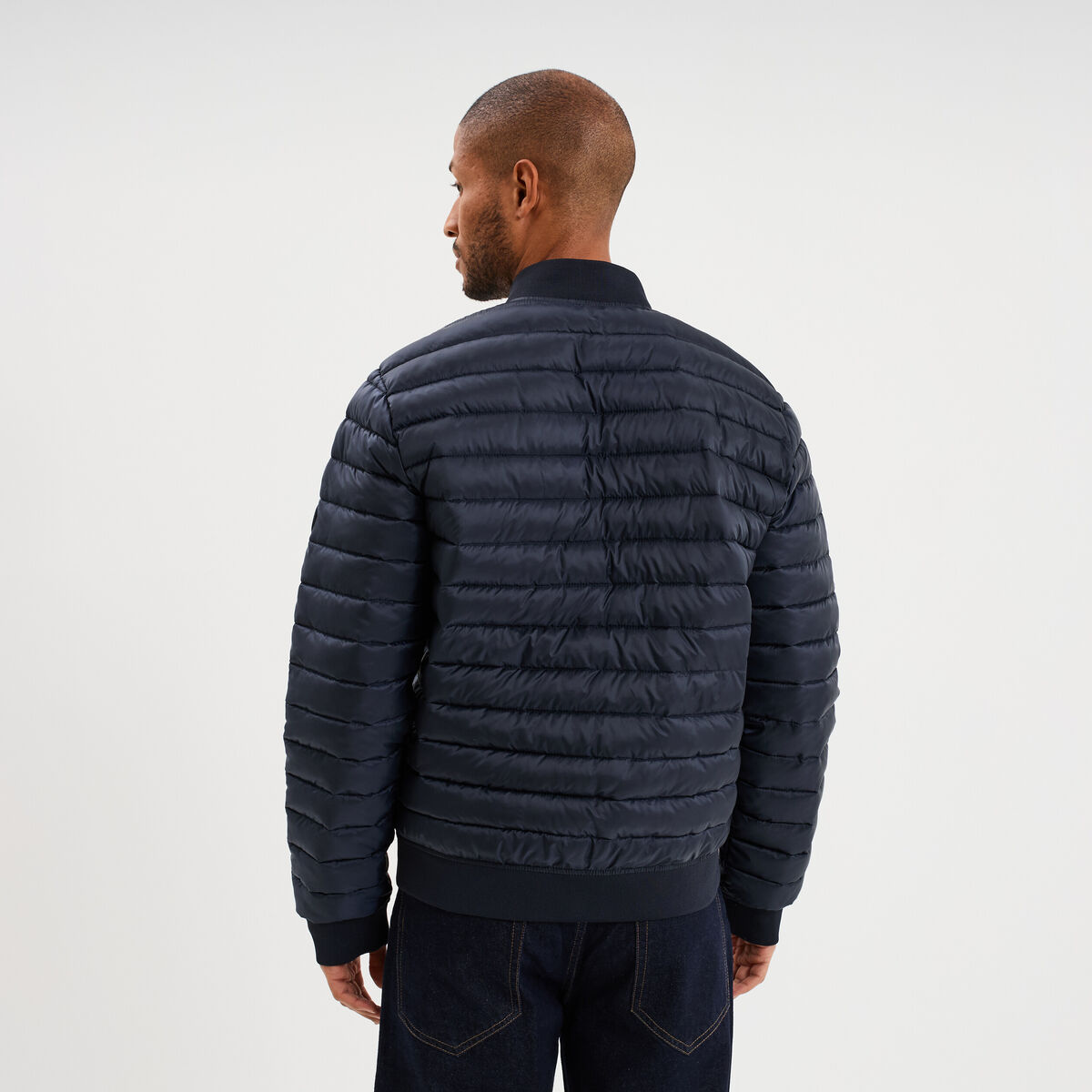 Doudoune l&eacute;g&egrave;re d&eacute;perlante col teddy bleu marine homme
