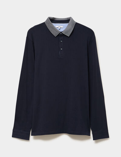 Polo manches longues coton majoritaire bleu marine homme