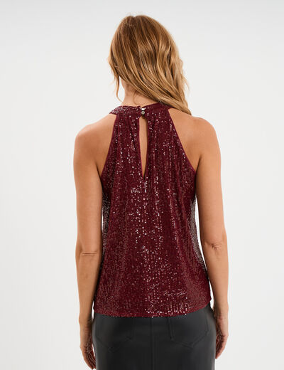 D&eacute;bardeur sequins et encolure am&eacute;ricain rouge fonc&eacute; femme