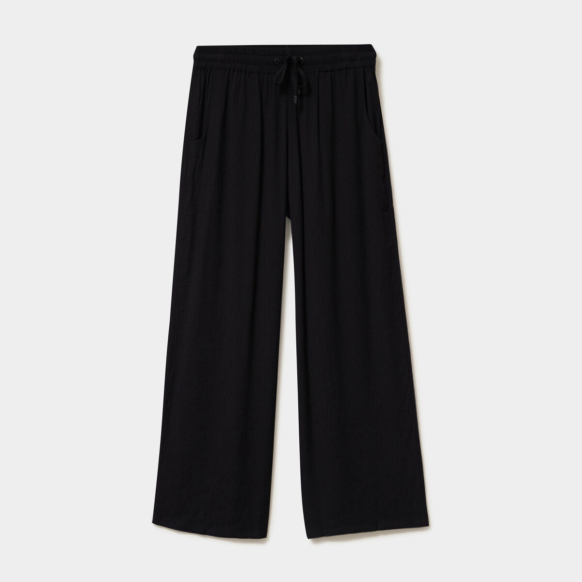 Pantalon effet cr&ecirc;pe taille &eacute;lastiqu&eacute;e noir femme