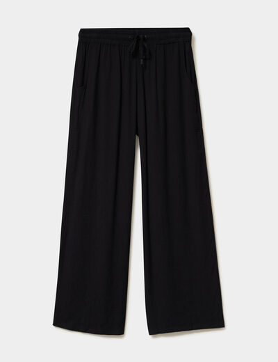 Pantalon effet cr&ecirc;pe taille &eacute;lastiqu&eacute;e noir femme