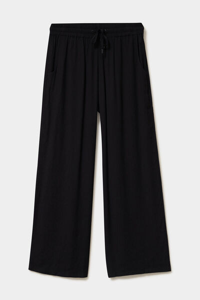 Pantalon effet cr&ecirc;pe taille &eacute;lastiqu&eacute;e noir femme
