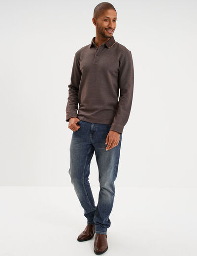 Polo manches longues marron fonc&eacute; homme