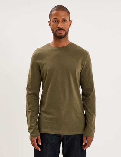 T-shirt manches longues vert kaki homme