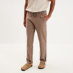 Pantalon chino droit lin m&eacute;lang&eacute; marron homme