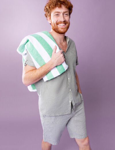 Bermuda chino à coulisse lin mélangé vert kaki homme