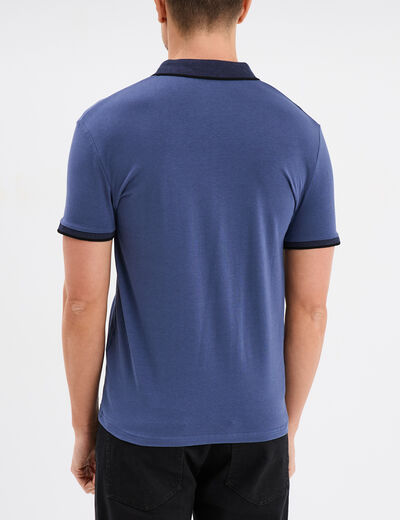 Polo coton ajusté manches courtes bleu foncé homme
