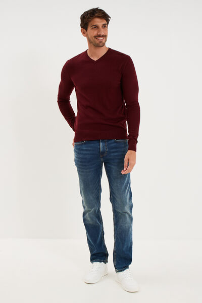 Pull jersey avec col en V violet fonc&eacute; homme