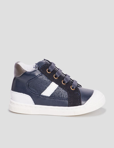Bottillons zippés en cuir bleu marine bébé garçon