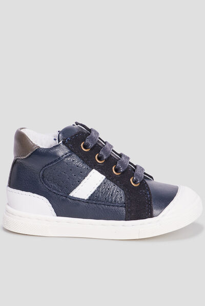 Bottillons zippés en cuir bleu marine bébé garçon