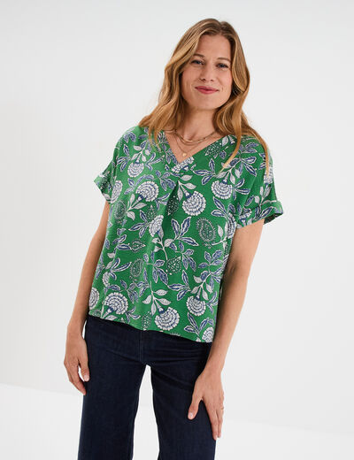 Blouse col en V manches courtes vert menthe femme