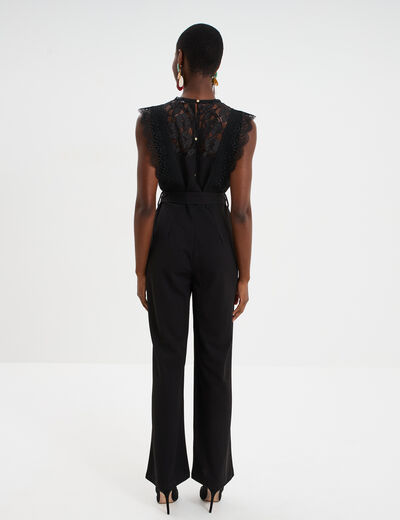 Combinaison pantalon d&eacute;tails dentelle noir femme