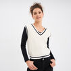 Pull sans manches col en V blanc femme