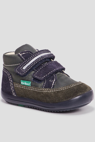 Bottillons en cuir Kickers Kikood vert bébé garçon