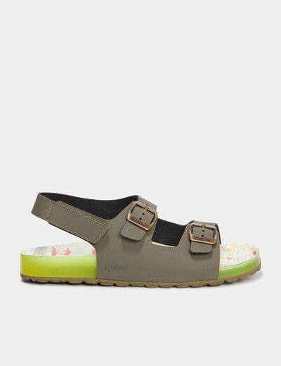 Sandales plates Kickers Sunyva vert kaki garçon