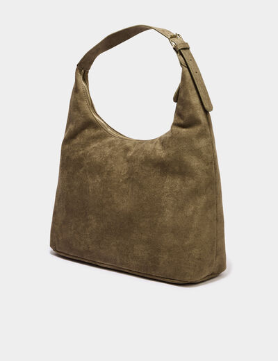 Sac effet su&eacute;dine zipp&eacute; grand format vert kaki femme