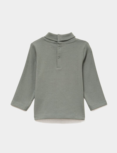 Lot 2 t-shirts col roul&eacute; boutonn&eacute; dos vert kaki b&eacute;b&eacute; gar&ccedil;on