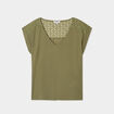 T-shirt col en V dentelle épaules et dos vert kaki femme