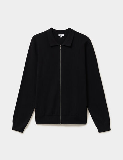 Gilet zipp&eacute; en maille manches longues noir homme