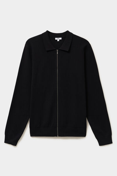 Gilet zipp&eacute; en maille manches longues noir homme