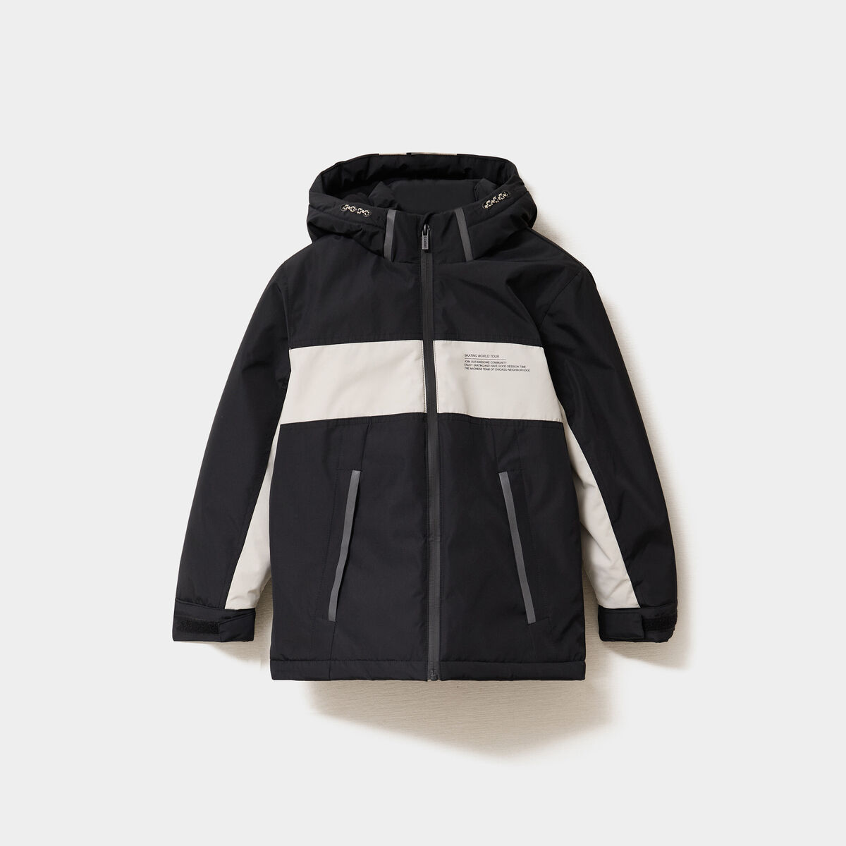 Parka mi-longue zipp&eacute;e &agrave; capuche gris clair gar&ccedil;on