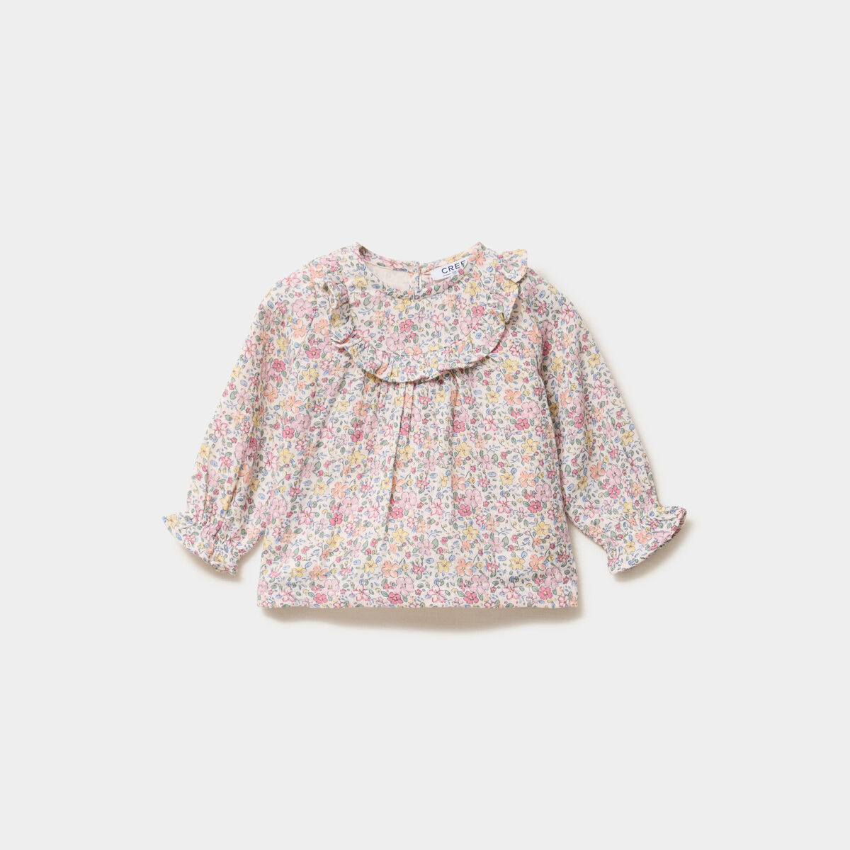 Blouse avec volants en gaze de coton ecru b&eacute;b&eacute; fille
