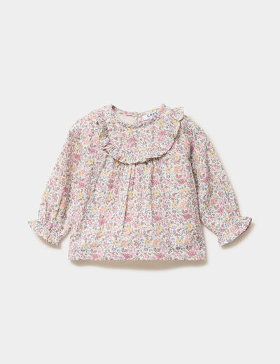 Blouse avec volants en gaze de coton ecru b&eacute;b&eacute; fille