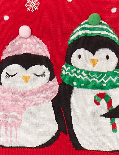 Robe pull Noël col rond manches longues rouge bébé fille