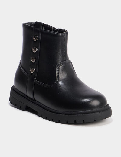 Bottines crantées avec clous coeurs noir fille