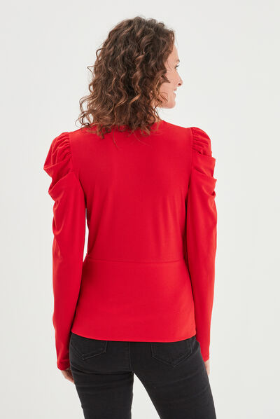 T-shirt manches froncées Mosquitos rouge fluo femme