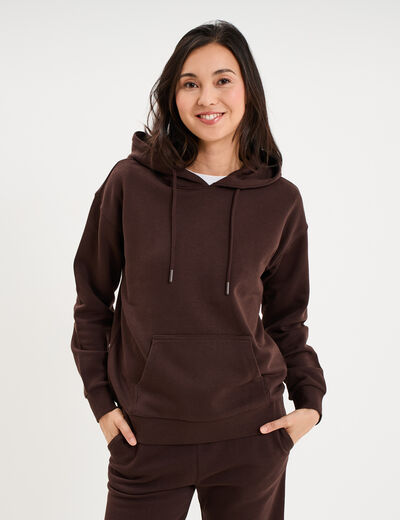 Sweat hoodie 1 poche &agrave; capuche marron fonc&eacute; femme