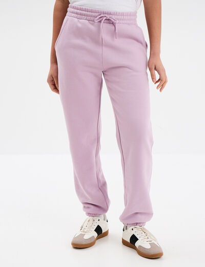 Pantalon jogging droit molleton violet clair femme