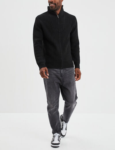 Gilet col camionneur zippé côtelé noir homme