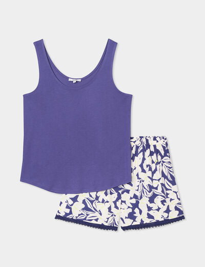 Ensemble pyjama short et débardeur bleu marine femme