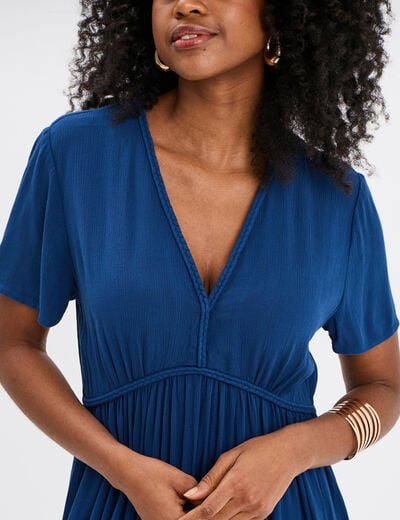 Robe midi fluide manches courtes bleu marine femme