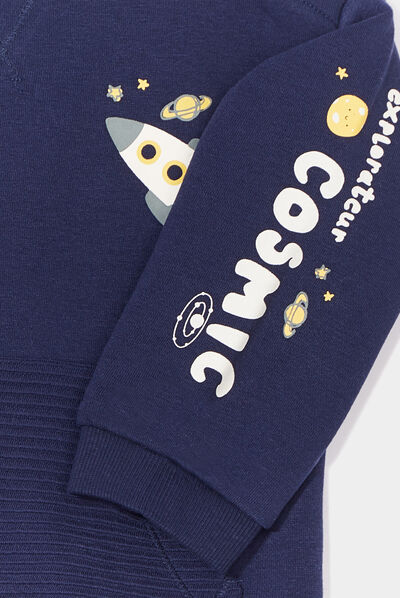 Sweat épaule boutonnée avec poche bleu marine bébé garçon