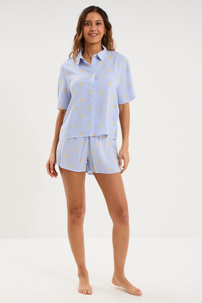 Ensemble pyjama short et chemise ecru femme