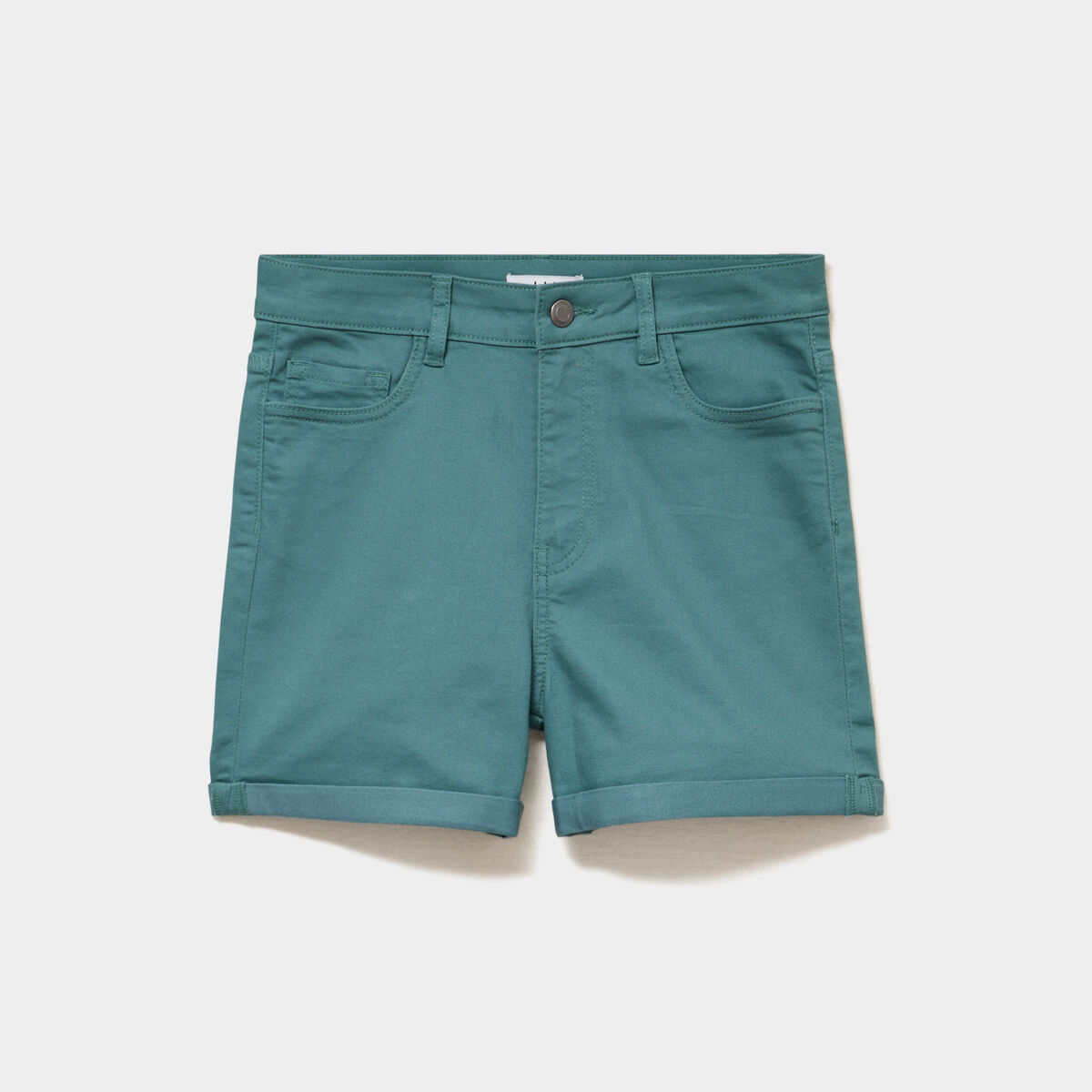 Short en jean slim coton stretch vert fonc&eacute; femme