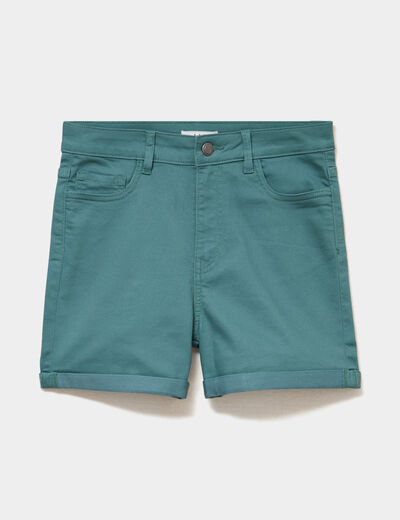 Short en jean slim coton stretch vert fonc&eacute; femme