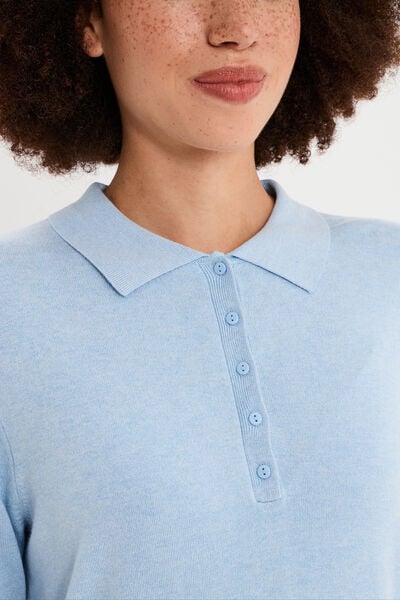Pull col polo manches courtes bleu femme