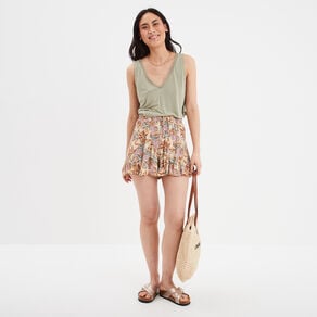 short volante fluide taille elastiquee camel femme Short volanté fluide taille élastiquée camel femme
