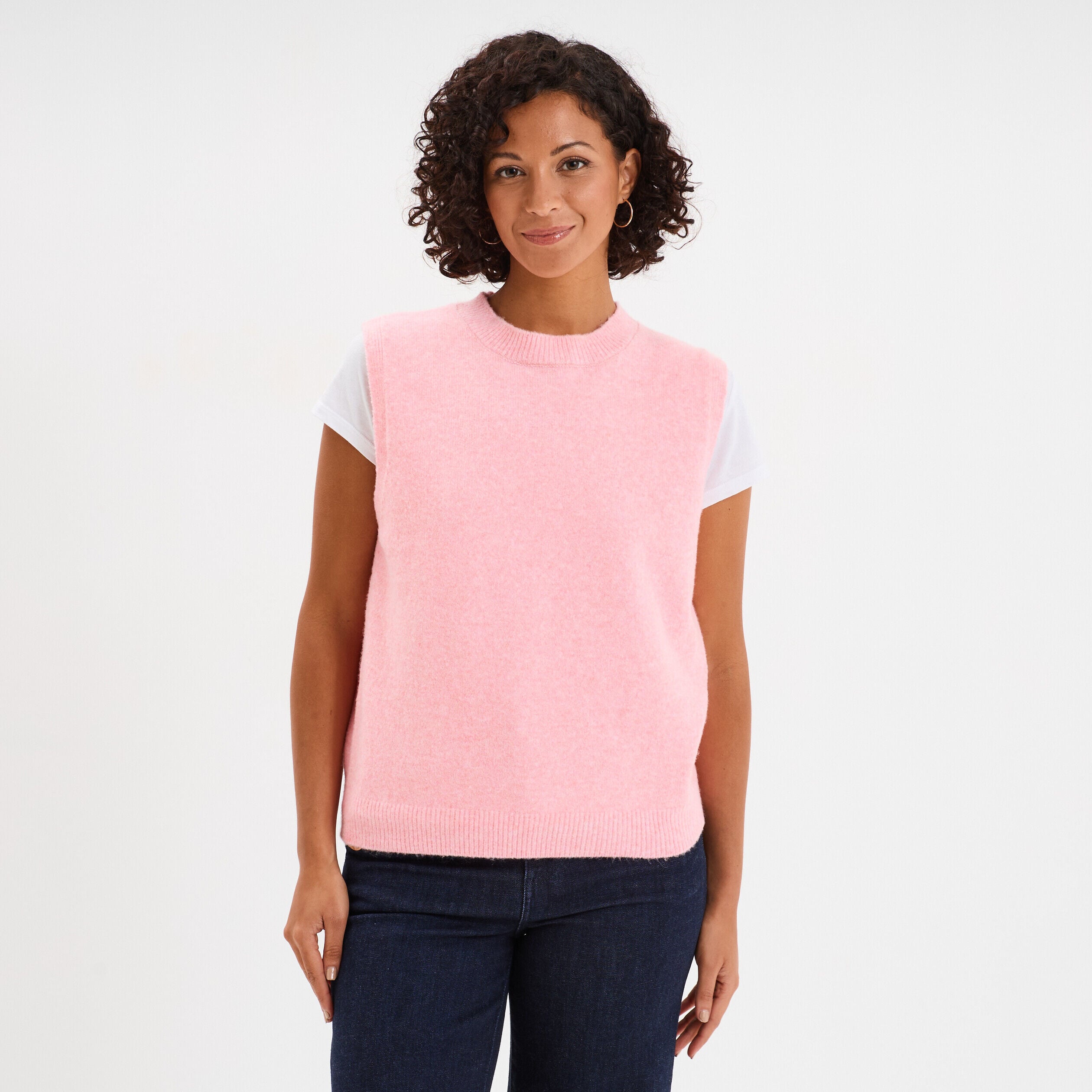 Pull sans manches col rond rose clair femme LH