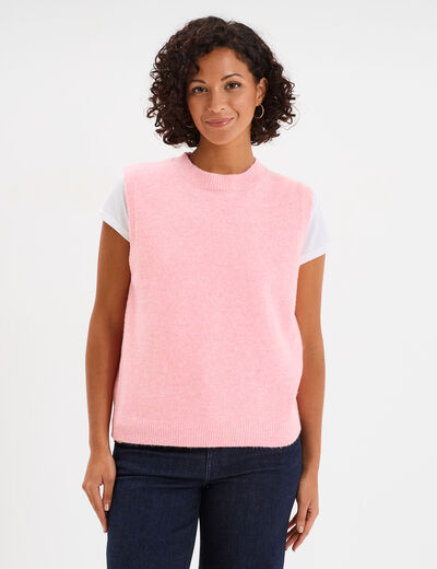Pull sans manches col rond rose clair femme