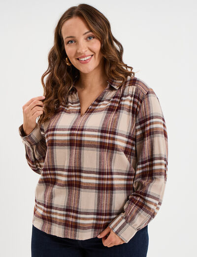 Blouse droite manches longues beige femme grande taille