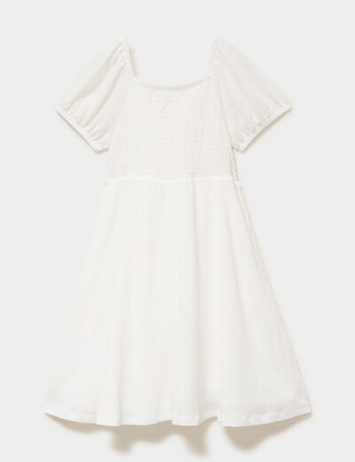 Robe smock&eacute;e manches courtes &eacute;vas&eacute;e ivoire fille