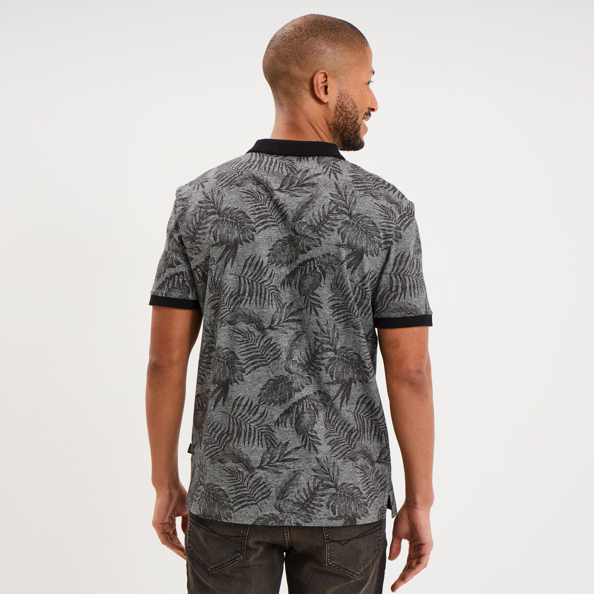Polo jersey droit manches courtes coton noir homme