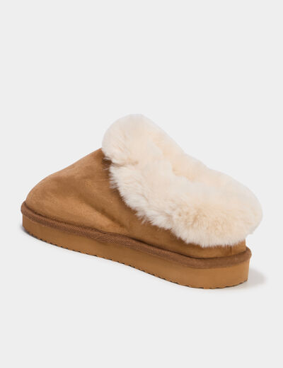 Chaussons mules fausse fourrure camel femme